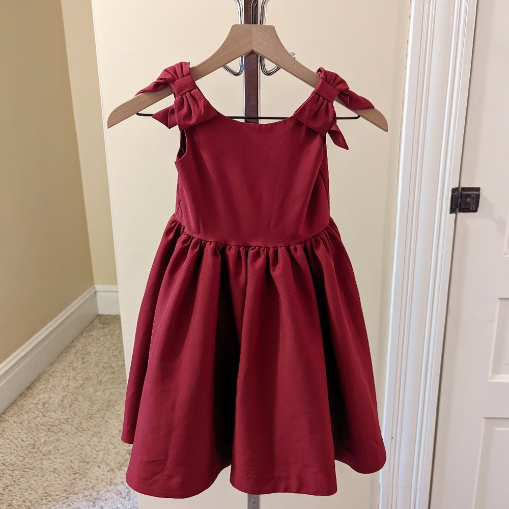 Janie and Jack Special Occasion cranberry color dress with bow sleeve size 4